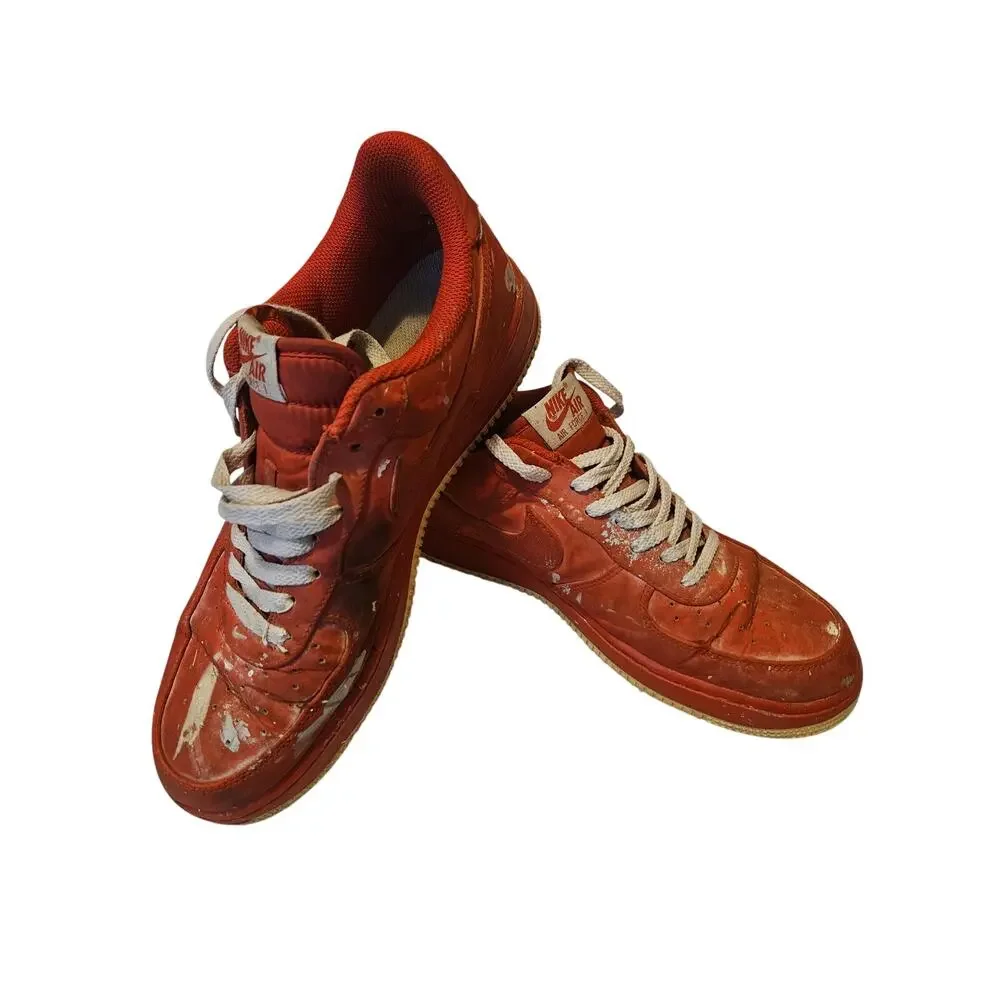 Nike Air Force 1 Low Red Leather Sneakers Mens Size 10 Lace Up Shoes As Is